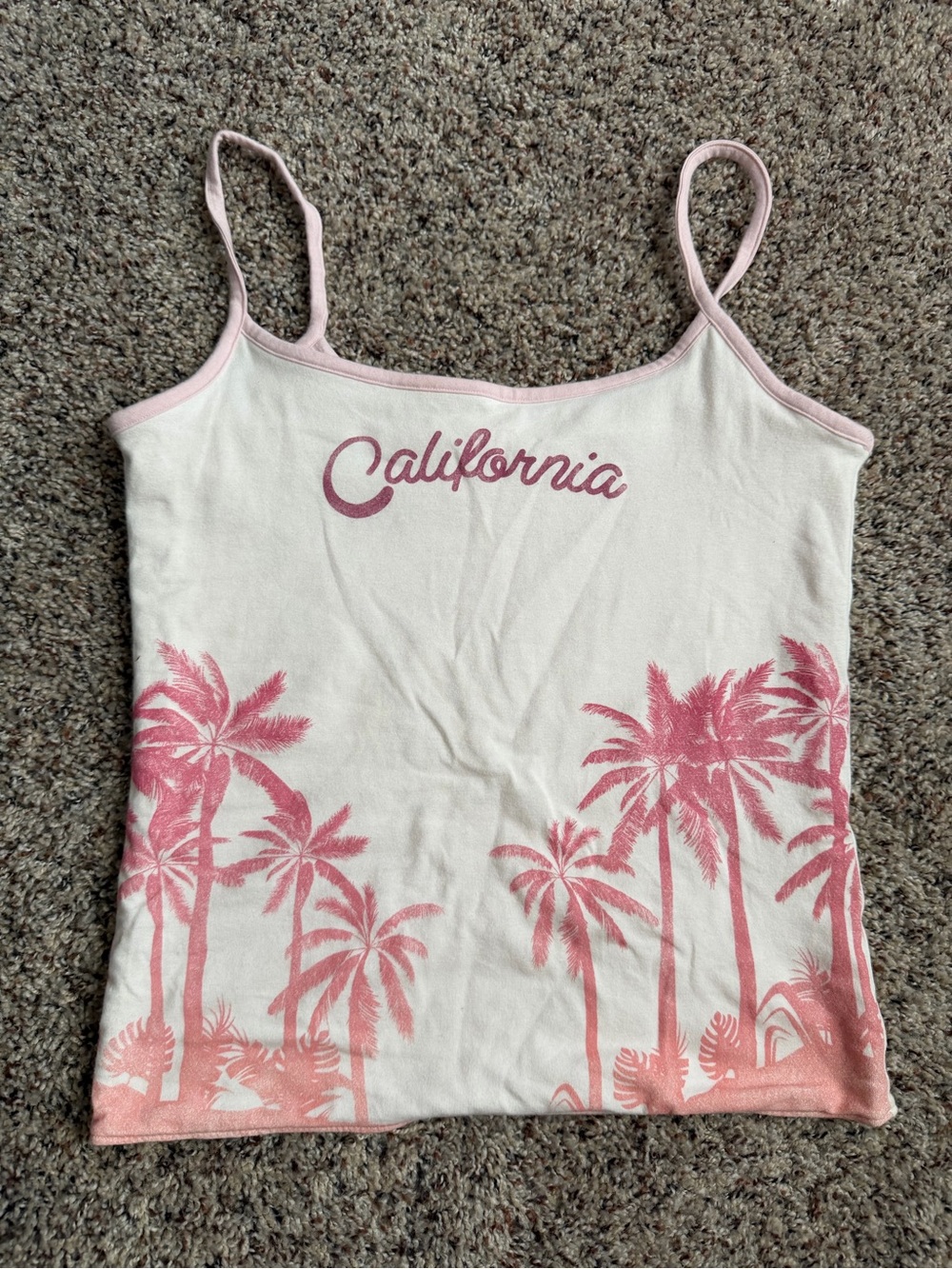 Hollister Cream Tank with Pink Palm-Print and 'California' Script